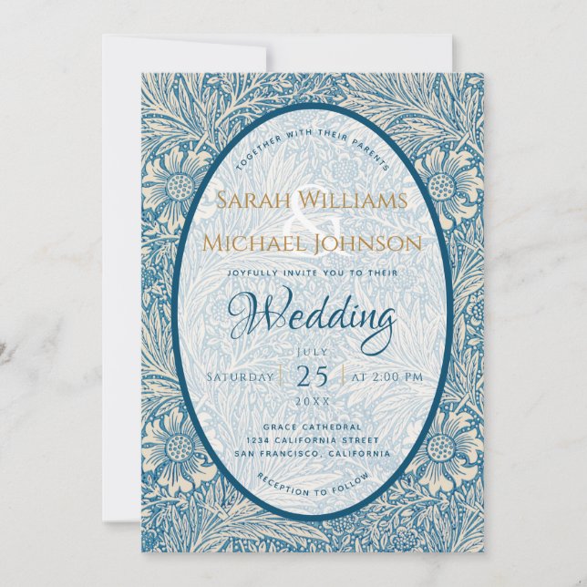 Invitation Bleu Floral Mariage Souci William Morris (Devant)
