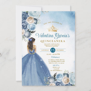 Invitation Bleu Floral Quinceañera 15 Anos Gold Parties scint
