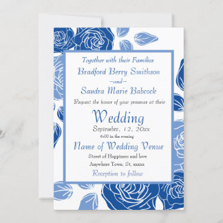 Invitation Bleu Floral Rose élégant Chic Simple Mariage
