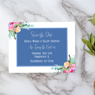 Invitation Bleu Floral rose Rosebud Mariage Enregistrer la da