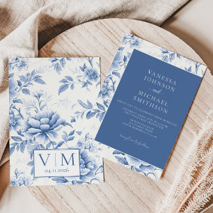 Invitation Bleu Floral Toile de Jouy Blanche