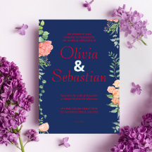 Bleu foncé avec typographie rouge mariage élégant