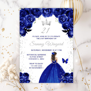 Invitation Bleu foncé Brunette Cheveux Princesse Anniversaire