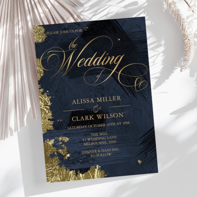 Invitation Bleu foncé de minuit, Mariage peint en or (Créateur téléchargé)