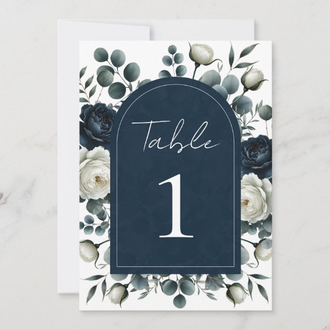 Invitation Bleu foncé et blanc Moderne Floral Mariage (Devant)
