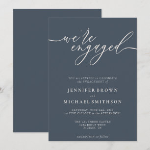 Invitation Bleu foncé et gris ivoire Nous sommes fiancés
