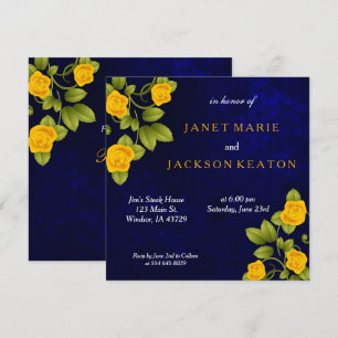 Invitation Bleu foncé et marigold Mariage de fleurs de rose j