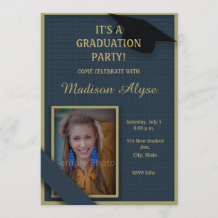Invitation Bleu foncé et Moss Green Graduation Party Photo