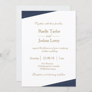 Invitation Bleu foncé or blanc gris gris subtil rayures maria