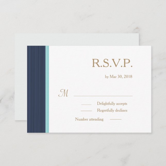 Invitation Bleu foncé or blanc subtil rayures mariage RSVP (Devant / Derrière)