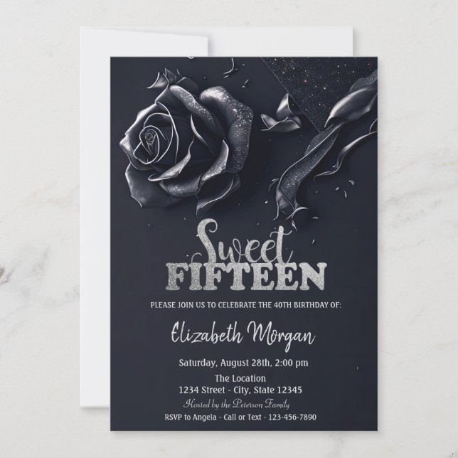 Invitation Bleu foncé Rose gothique 15e anniversaire (Devant)