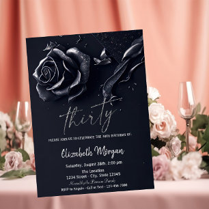 Invitation Bleu foncé Rose gothique 30e anniversaire