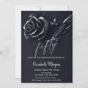 Invitation Bleu foncé Rose gothique 50e anniversaire