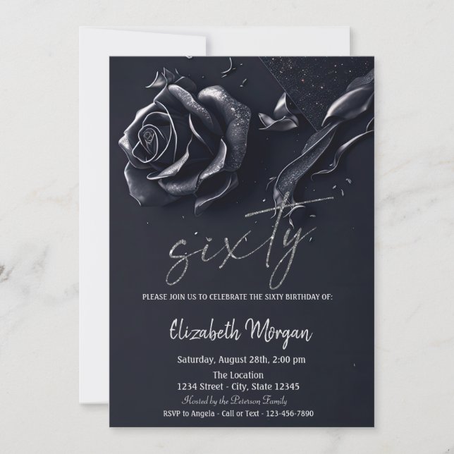 Invitation Bleu foncé Rose gothique 60e anniversaire (Devant)