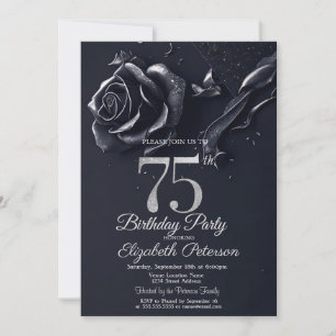 Invitation Bleu foncé Rose gothique 75e anniversaire