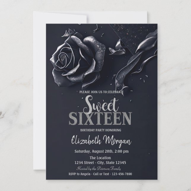 Invitation Bleu foncé Rose gothique doux 16 (Devant)