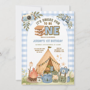 Invitation Bleu gingham S’more Amusement d'être un premier an