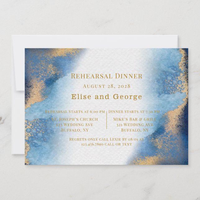 Invitation Bleu Gold Beach Agate Dîner de répétition géométri (Devant)