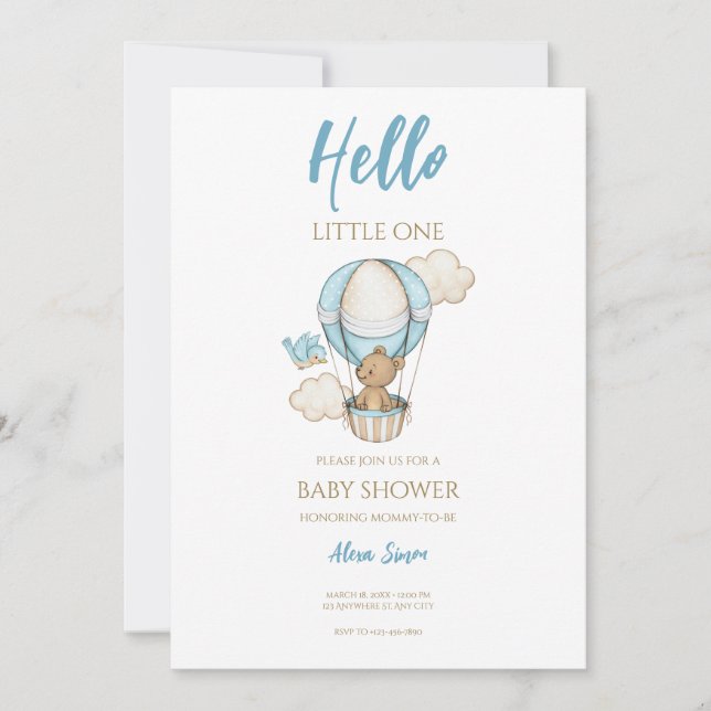 Invitation Bleu Gold Cute Baby Boy Douche (Devant)
