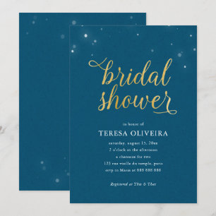 Invitation Bleu Gold Look Fête des mariées Lumières Simple Él
