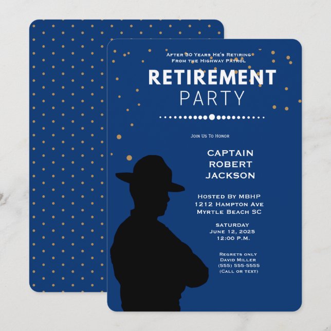 Invitation Bleu Gold patrouille de la partie de retraite Invi (Devant / Derrière)