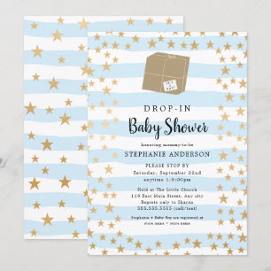 Invitation Bleu + Gold Star DROP-IN Baby shower garçon