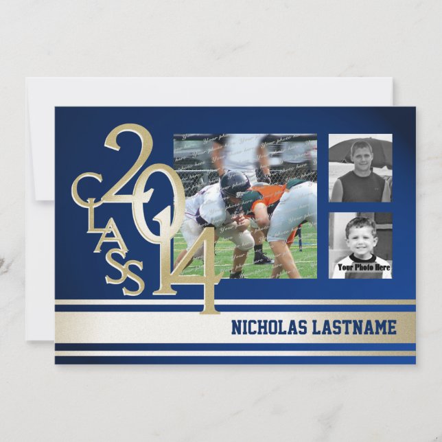 Invitation Bleu Gold Varsity Tri Photo 2014 (Devant)