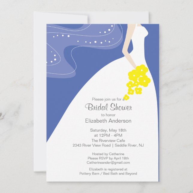 Invitation Bleu gracieux d'invitation de Fête de la mariée de (Devant)