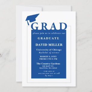 Invitation Bleu Grad Moderne Minimaliste Photo Graduation