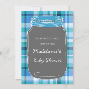 Invitation Bleu Gray Mason Jar Personnalisé Baby Shower Invit