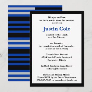 Invitation Bleu/Grève argentée sur Black Bar Mitzvah