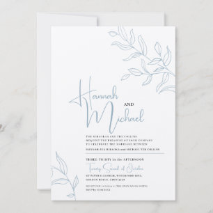 Invitation Bleu gris blanc branche feuille croquis mariage