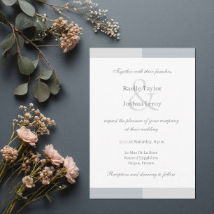 Invitation Bleu Gris Blanc Poussiéreux Rayures Esperluette Ma