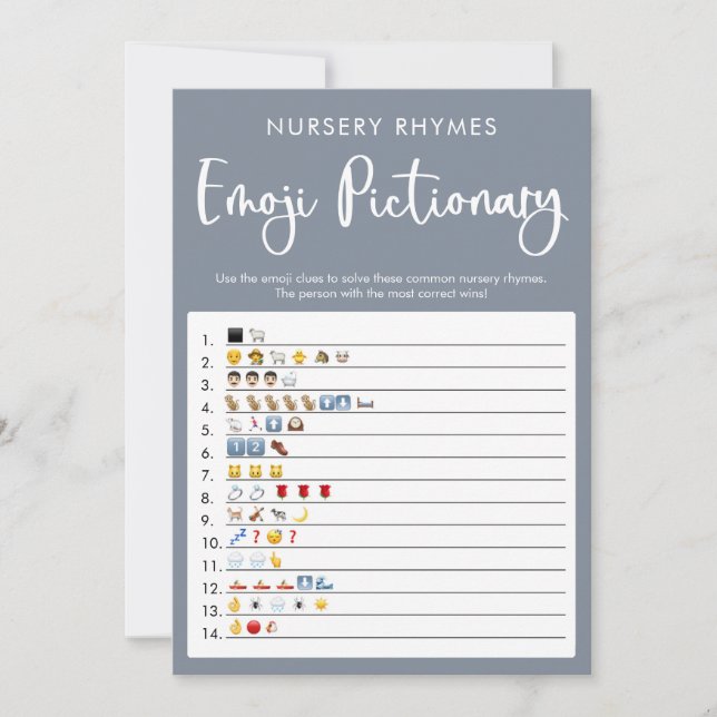 Invitation Bleu gris Emoji jeu de baby shower (Devant)