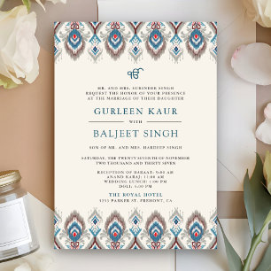 Invitation Bleu Gris Ikat Anand Karaj Mariage Sikh