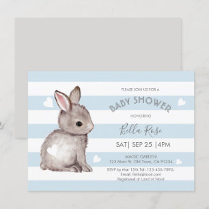 Invitation Bleu gris rayures Bunny Coeur Baby shower Invitati