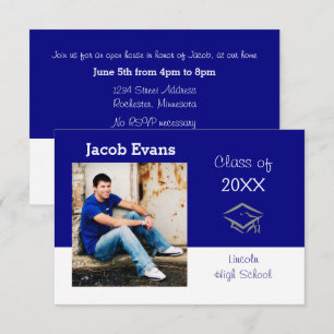 Invitation Bleu horizontal avec photo-3x5Faire-part de gradua