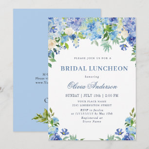Invitation Bleu Hydrangea Verdure Aquarelle Bridal Déjeuner