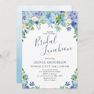 Invitation Bleu Hydrangea Verdure Aquarelle Bridal Déjeuner