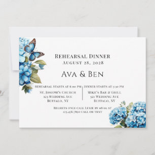 Invitation Bleu Hydrangée Floral Butterfly Rehearer Dîner