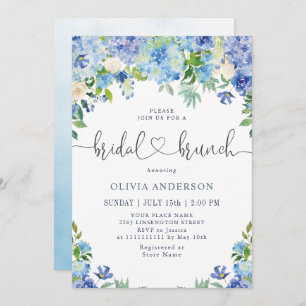 Invitation Bleu Hydrangée Verdure Aquarelle Brunch nuptial