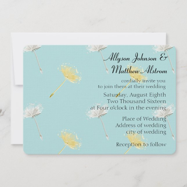 Invitation Bleu jaune blanc Dandelion Fleurs Mariage (Devant)