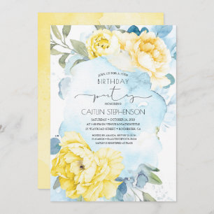 Invitation Bleu jaune et bleu poussiéreux Anniversaire