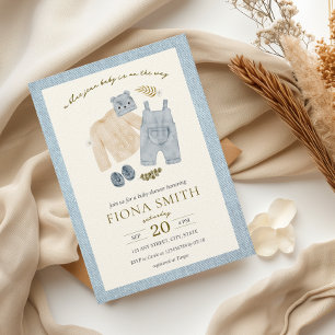 Invitation Bleu Jean Baby shower Denim Vêtements de garçon