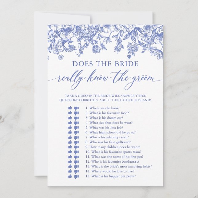 Invitation Bleu La mariée connaît vraiment le jeu Groom (Devant)