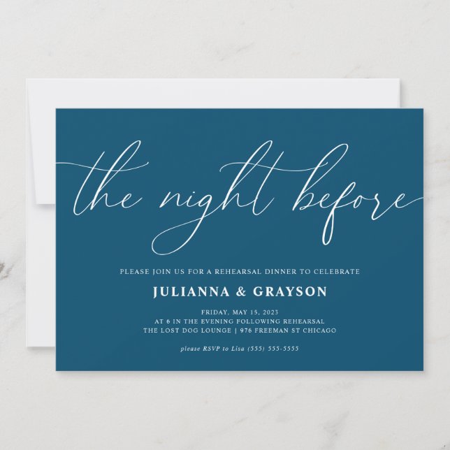 Invitation Bleu La Nuit Avant Le Dîner De Répétition Mariage (Devant)