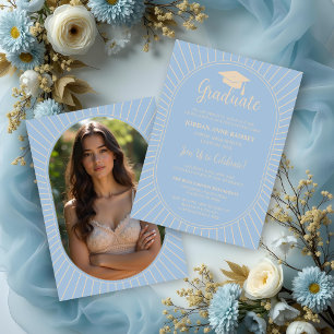 Invitation Bleu Lavé Élégamment Vintage Diplômé en forme oval