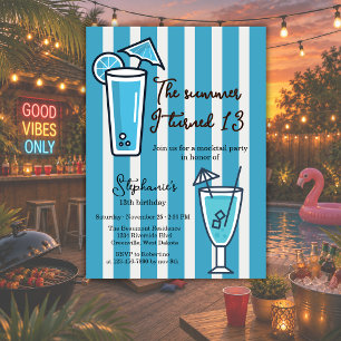 Invitation Bleu Le Verre de l'anniversaire de mes 13 ans Mock