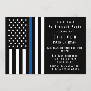 Invitation Bleu Léger Drapeau Police Parti de retraite