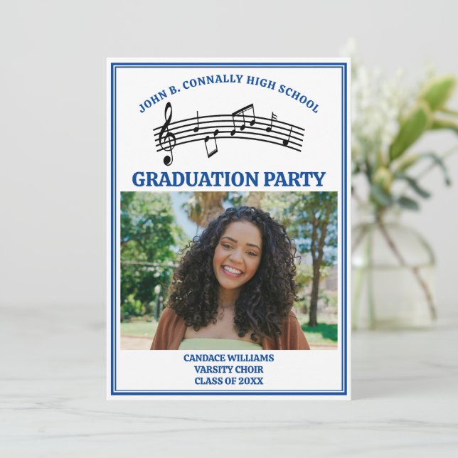 Invitation Bleu Lycée Chorale Photo Graduation Party (Debout devant)